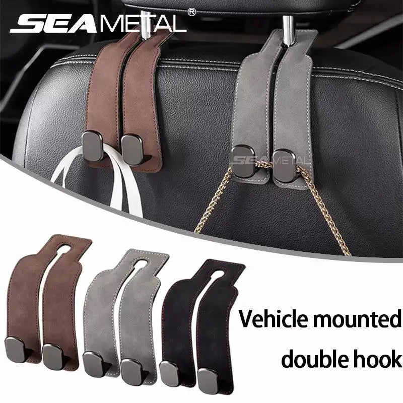 SEAMETAL Quality Car Headrest Hook Premium Suede Rear Seat Hanging Dual Hook 20KG Large Load-Bearing Alloy Hook Hanger Universal