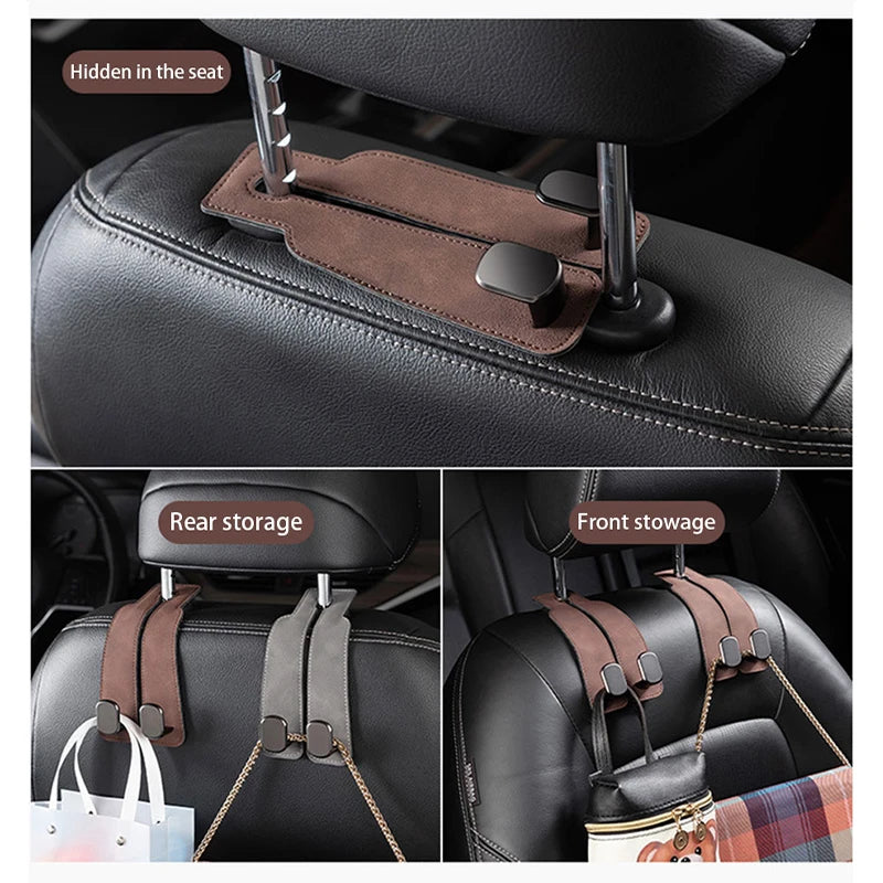 SEAMETAL Quality Car Headrest Hook Premium Suede Rear Seat Hanging Dual Hook 20KG Large Load-Bearing Alloy Hook Hanger Universal